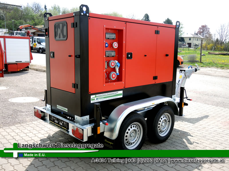 60kVA Feuerwehr Diesel Notstromaggregat STROMA Anhänger mit höhenverstellbarer Zugdeichsel