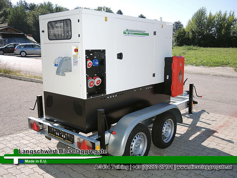 40kVA Perkins Diesel Stromerzeuger auf Anhänger mit Steckdosen für Hauseinspeisug und Mobilbetrieb IT/TN-System